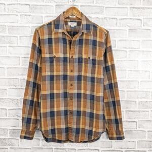 Wallace & Barnes Button up Flannel Shirt in Brown Plaid Cotton Men's S